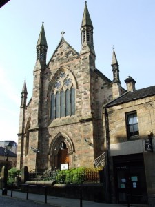 Large church building with spires and arched windows